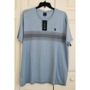 U.S. POLO ASSN. MEN'S SHIRT SIZE XXL CREW NECK BLUE SHORT SLEEVE STRIPE  196